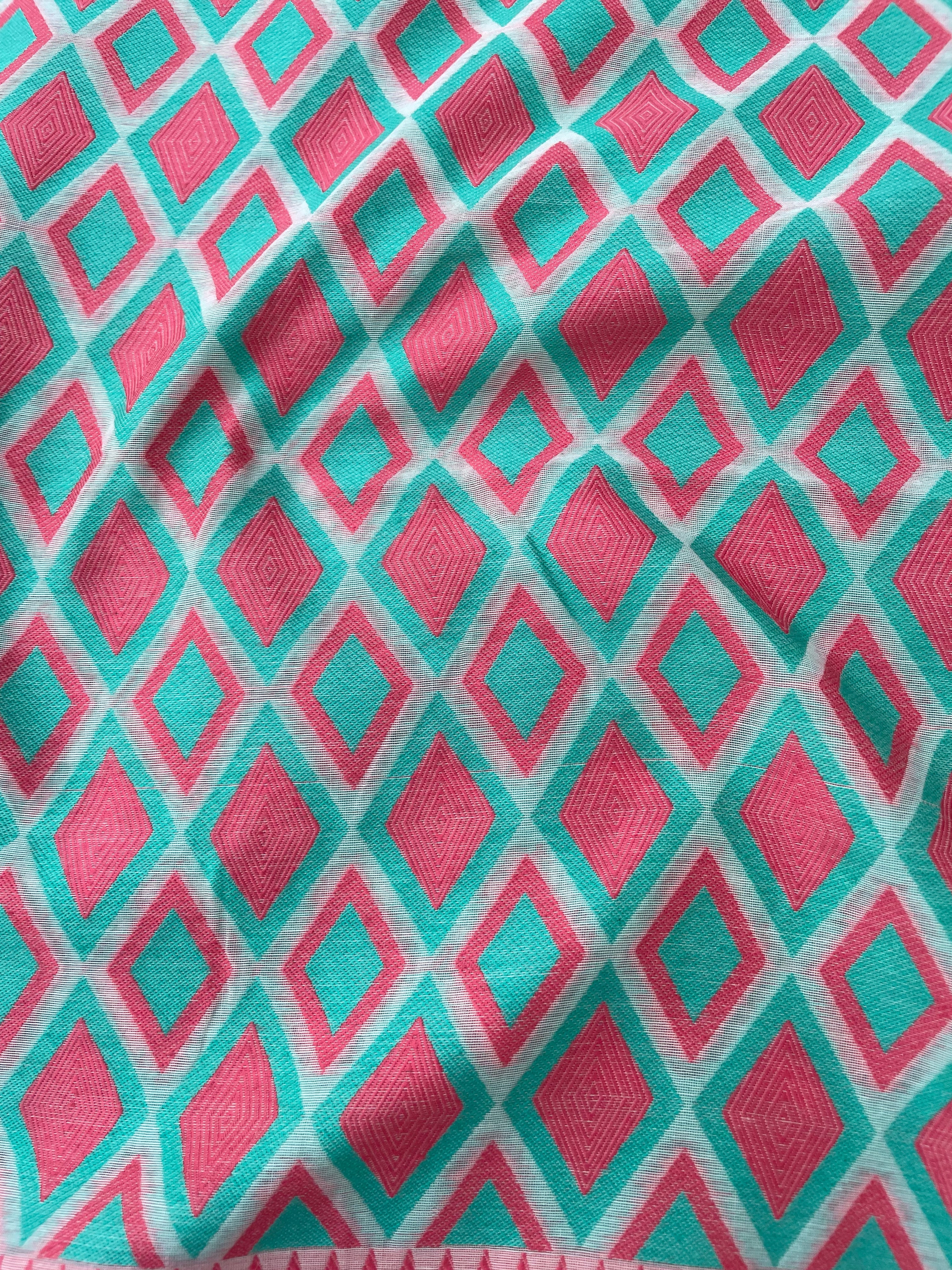 Red-Green Cotton Silk Banarasi Suit Set