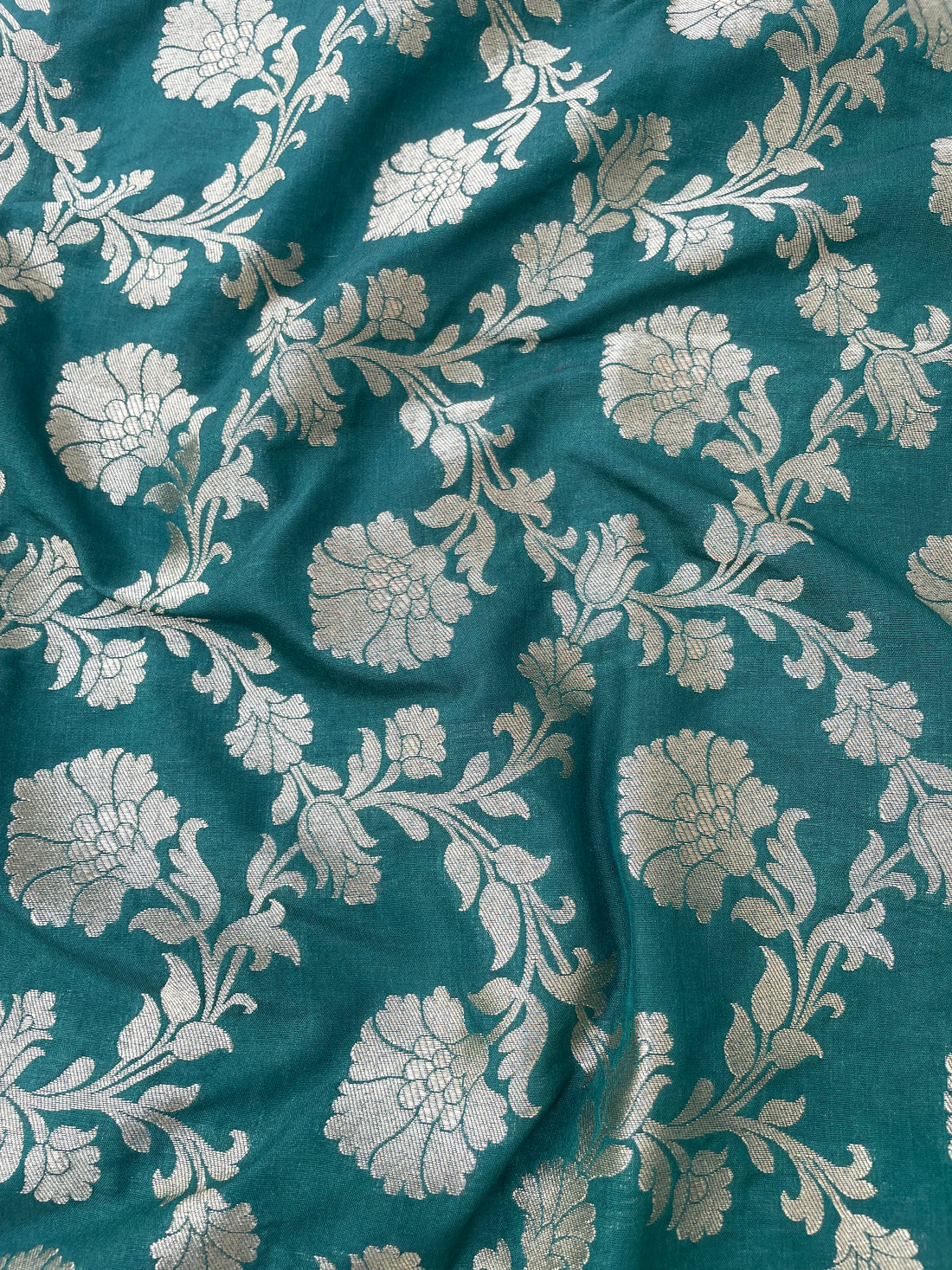 Green Semi Silk Floral Jaal Fabric