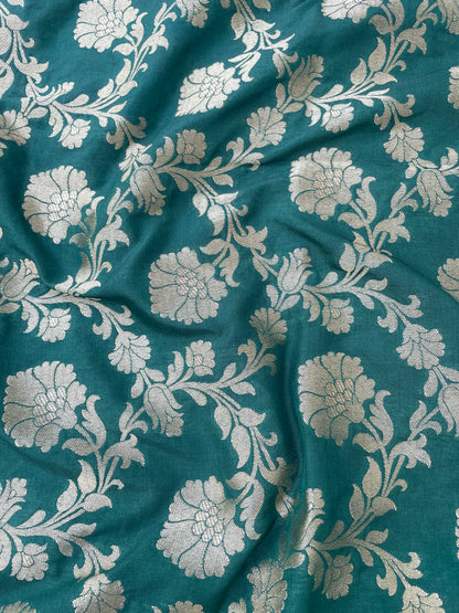 Green Semi Silk Floral Jaal Fabric