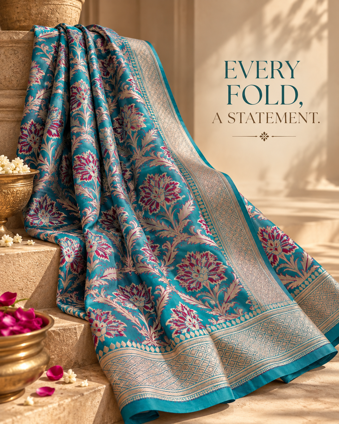 Blue Handwoven Kataan Silk Jangla Meenakari Banarasi Saree