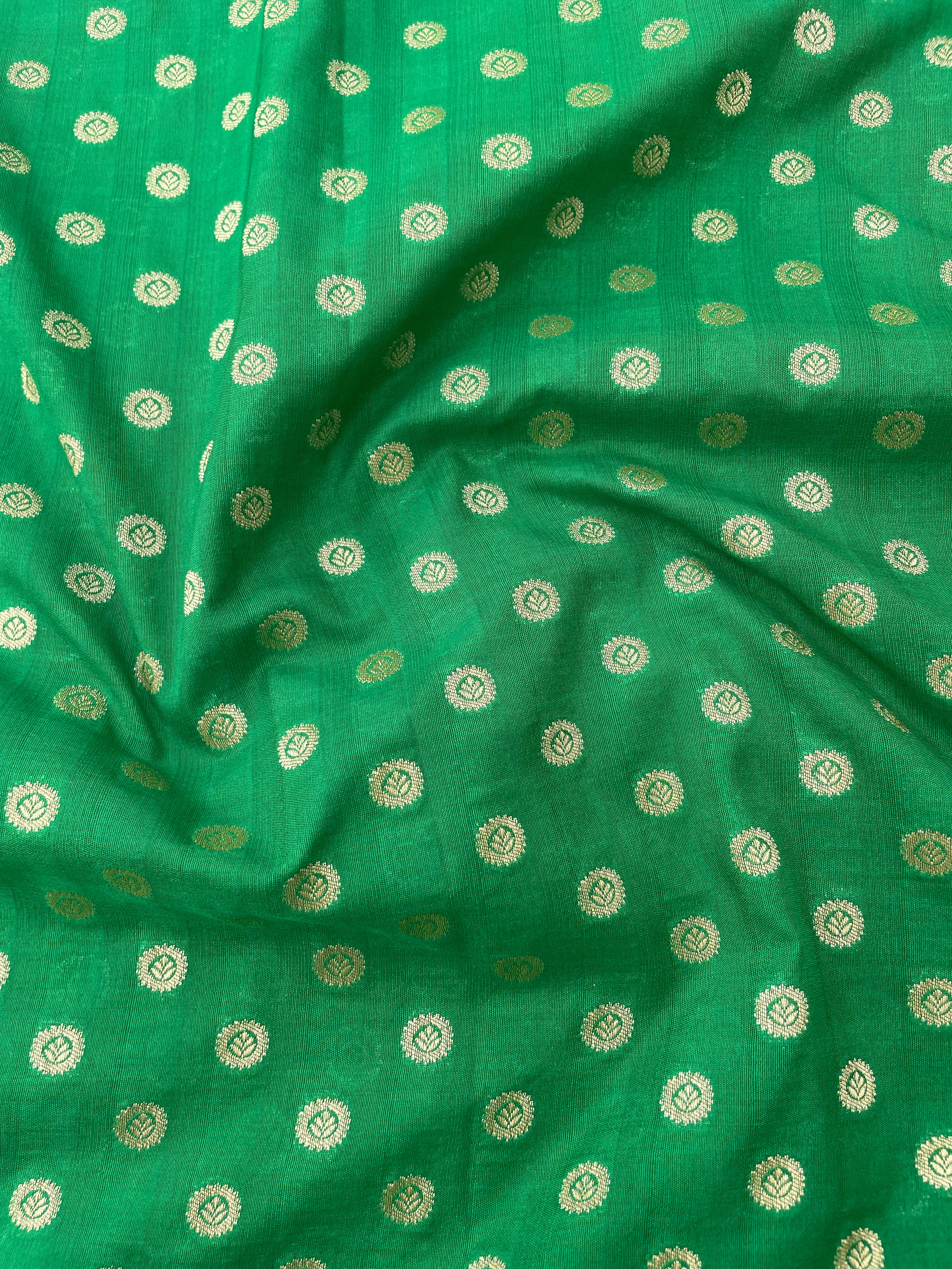 Green Semi Silk Buti Fabric