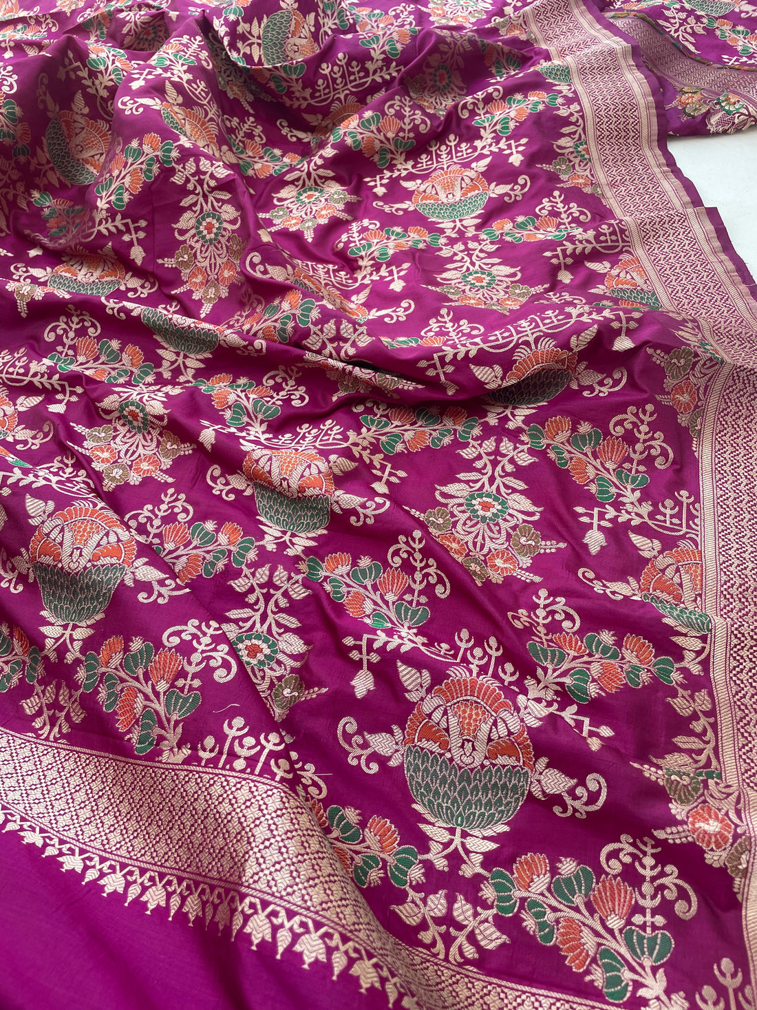 Purple Handwoven Pure Kataan Silk Meenakari Banarasi Jaal Dupatta