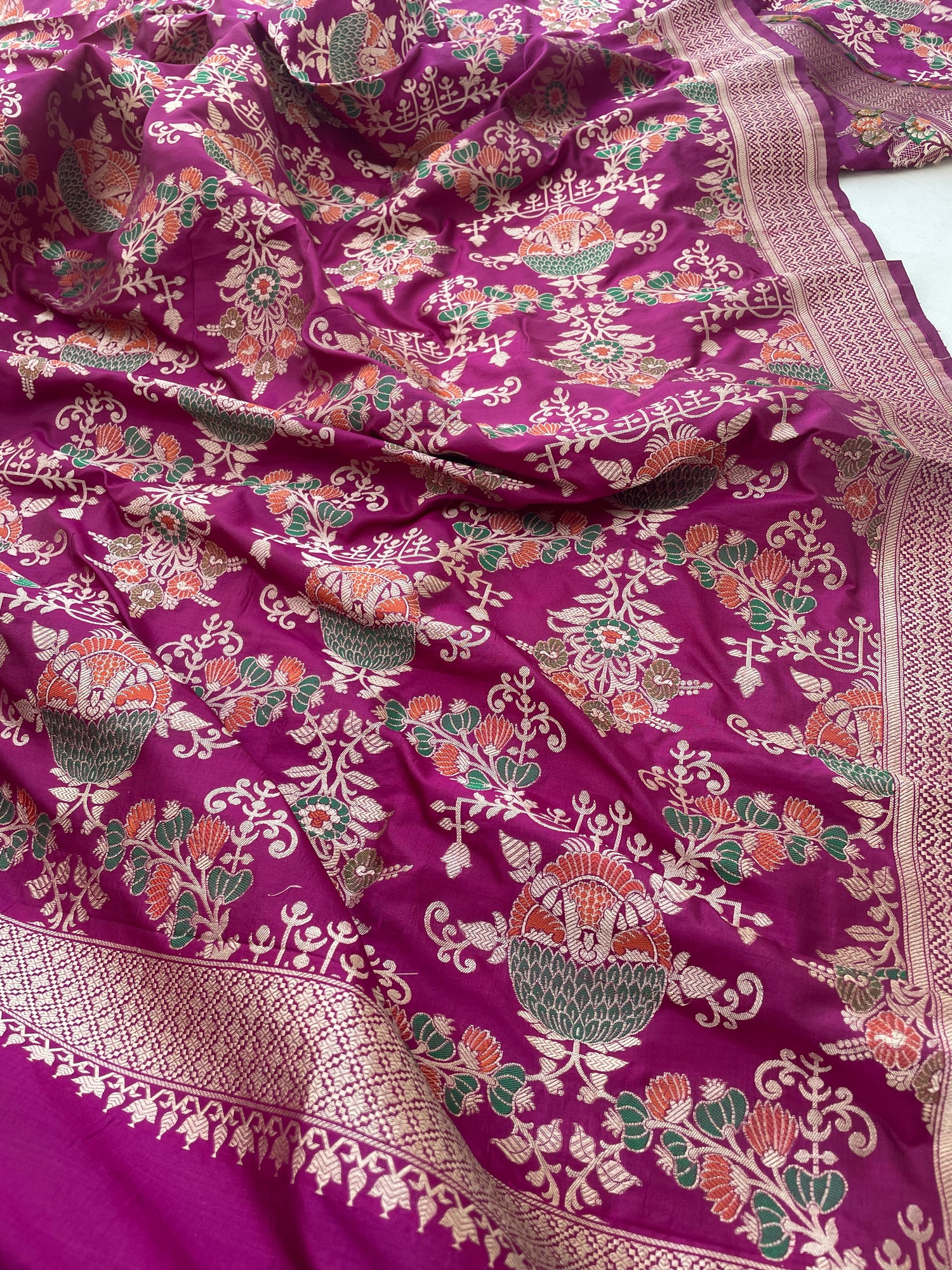 Purple Handwoven Pure Kataan Silk Meenakari Banarasi Jaal Dupatta