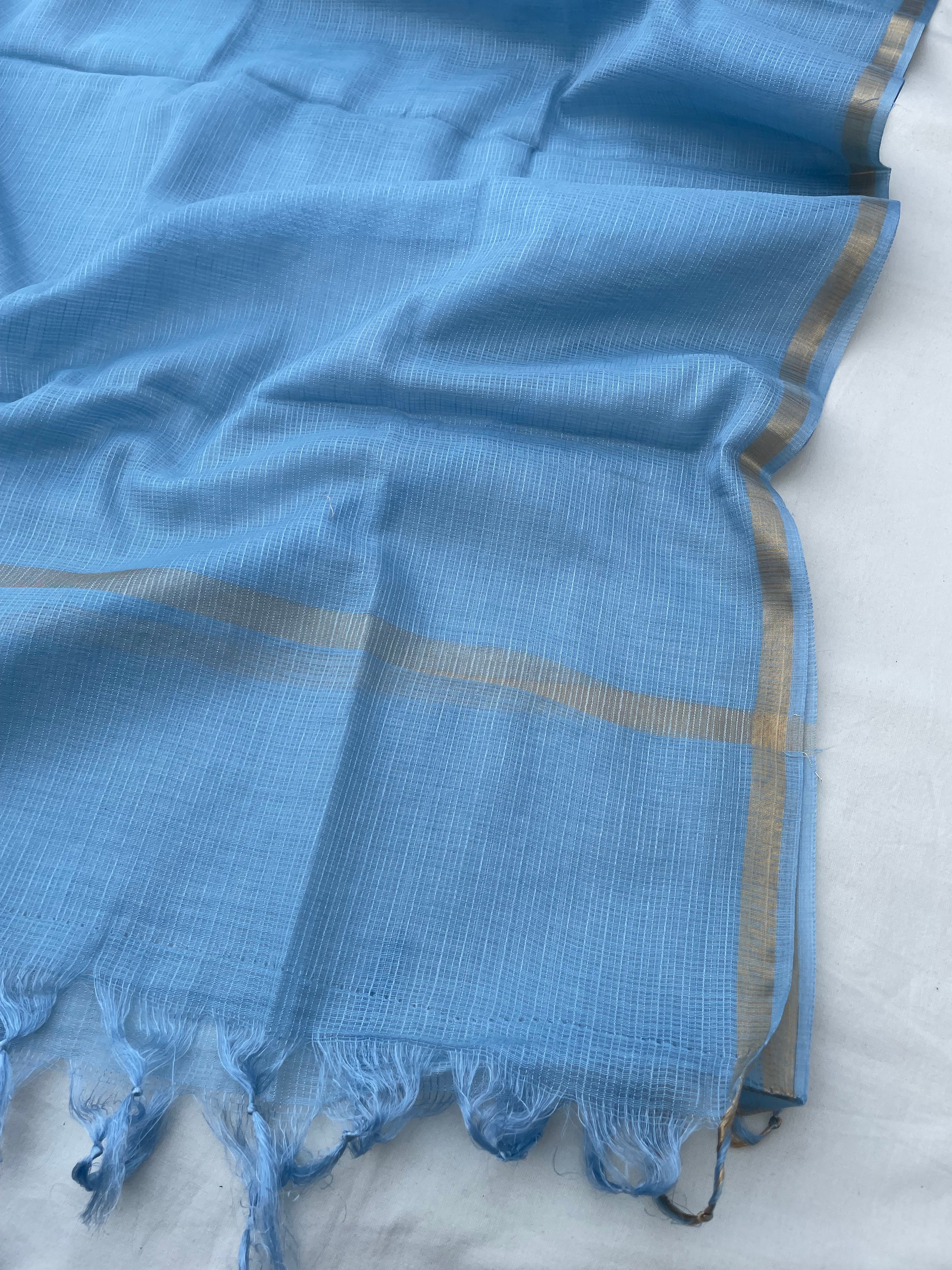 Blue Embroidery Banarasi Cotton Suit Set