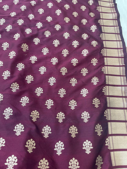 Waraq Brown Handwoven Pure silk Banarasi Lehenga