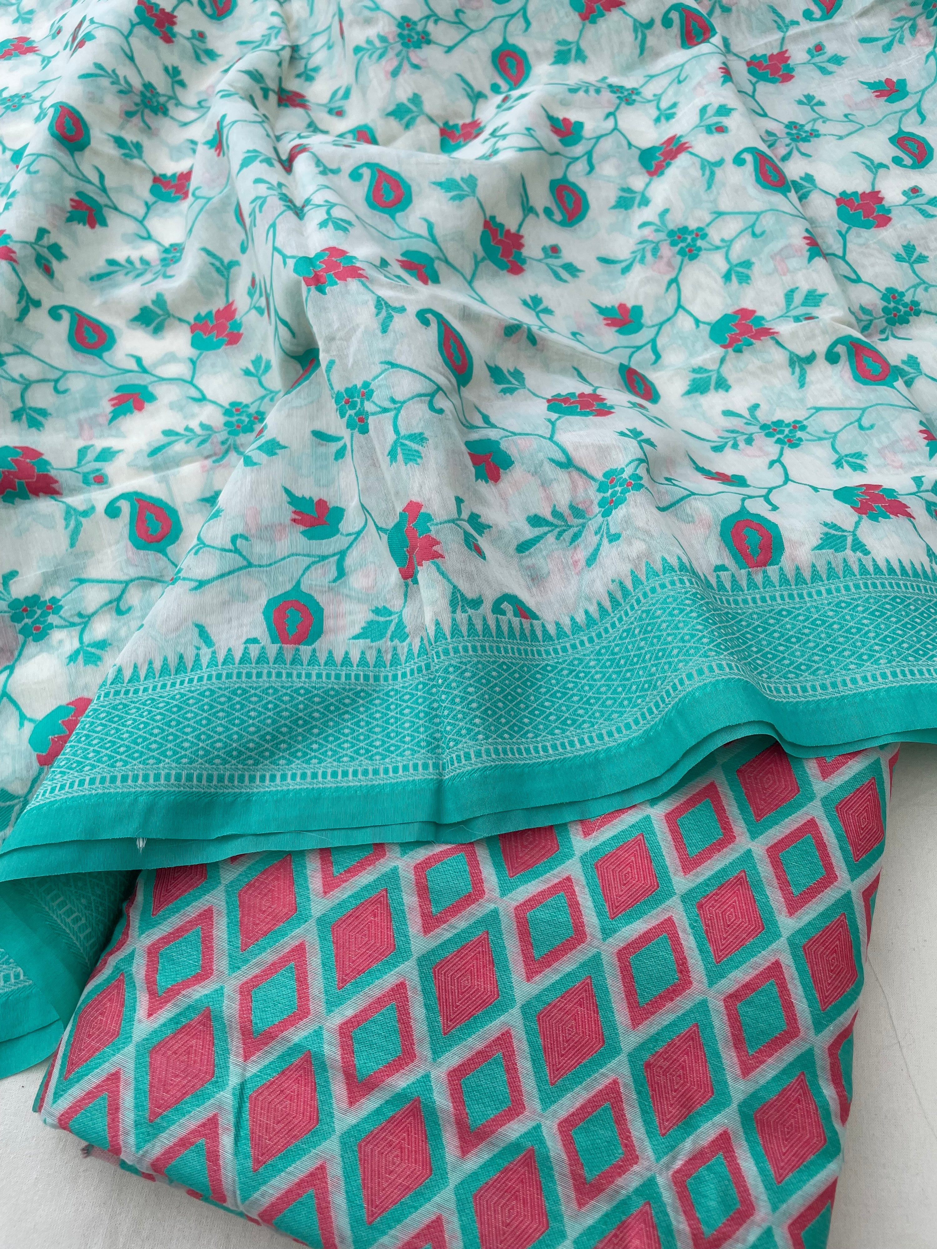 Red-Green Cotton Silk Banarasi Suit Set
