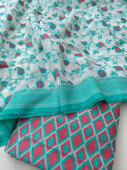 Red-Green Cotton Silk Banarasi Suit Set