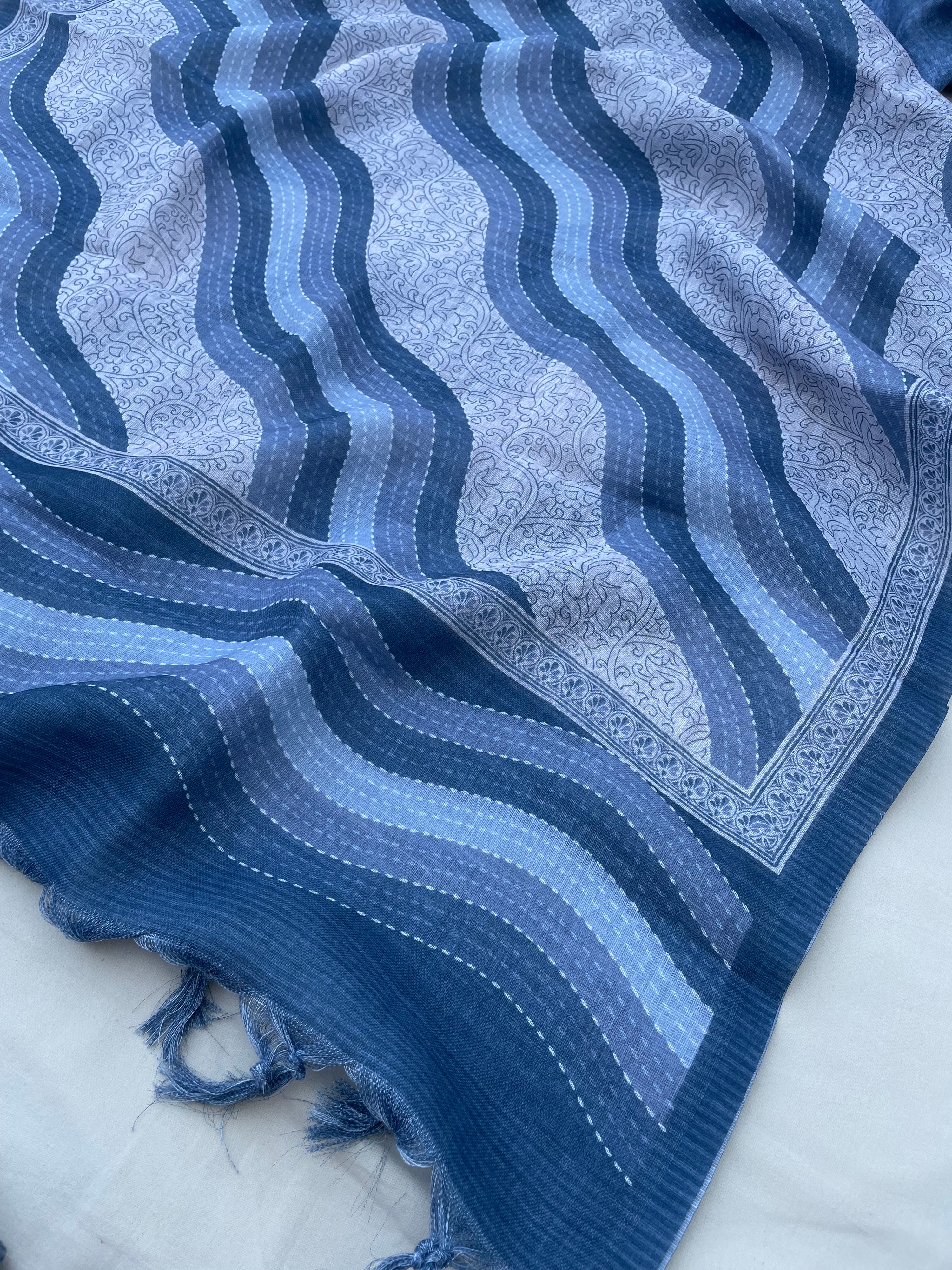Blue Linen Embroidered Unstitched Suit Fabric