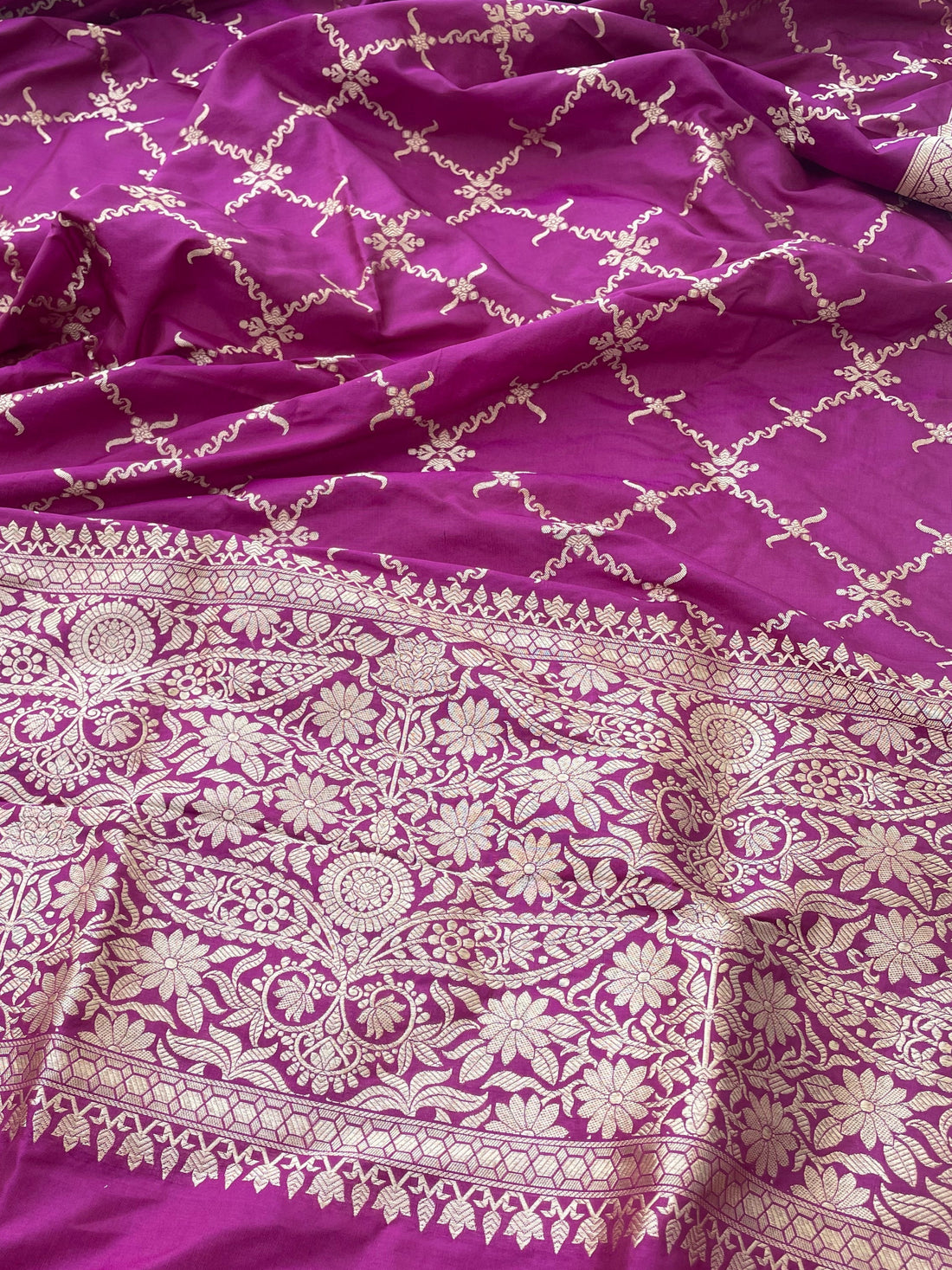 Purple Handwoven Pure Kataan Silk Banarasi Dupatta