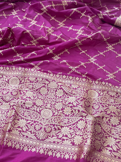 Purple Handwoven Pure Kataan Silk Banarasi Dupatta