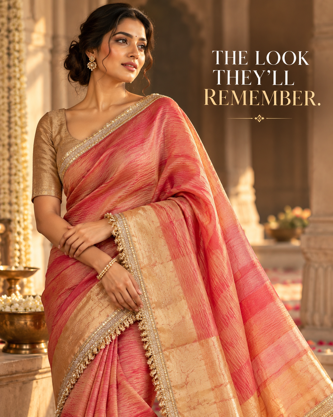 Pink Pure Crush Tissue Silk Banarasi Saree with Embellished Border