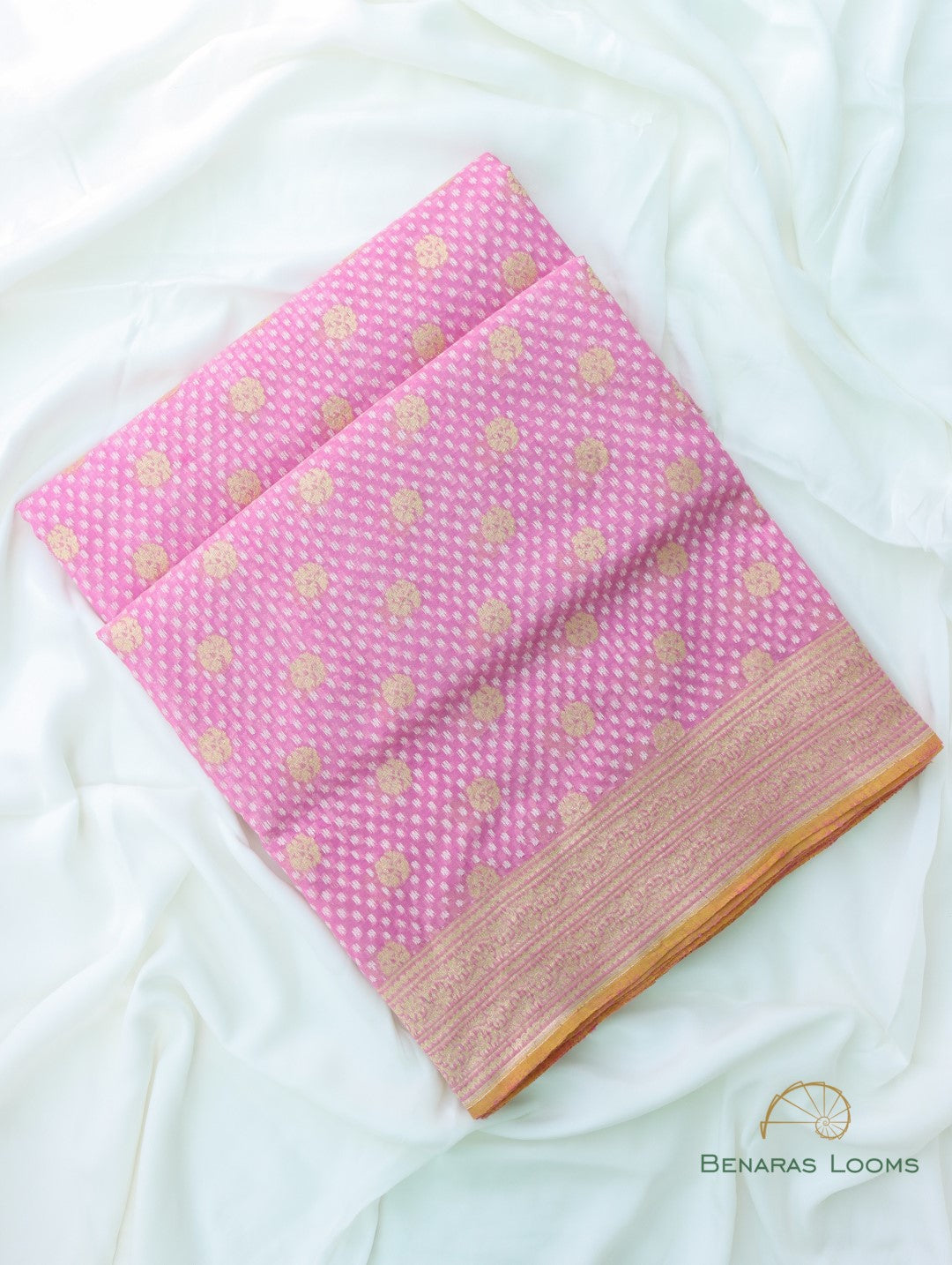 Pink Handloom Cotton Silk Kdhua Buti Banarasi Saree