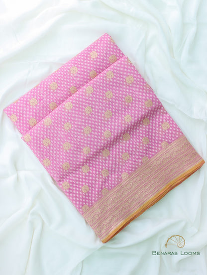 Pink Handloom Cotton Silk Kdhua Buti Banarasi Saree