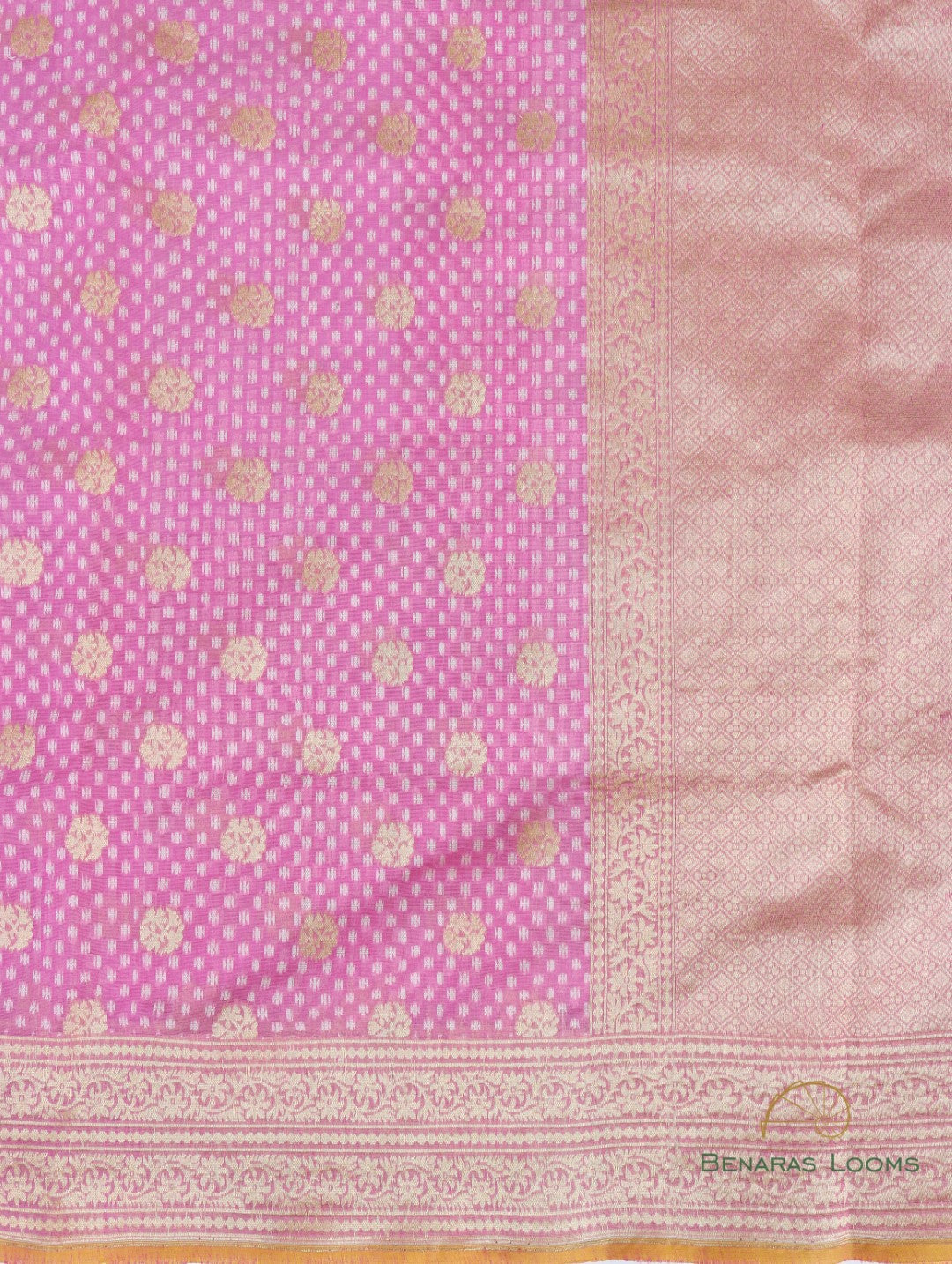 Pink Handloom Cotton Silk Kdhua Buti Banarasi Saree