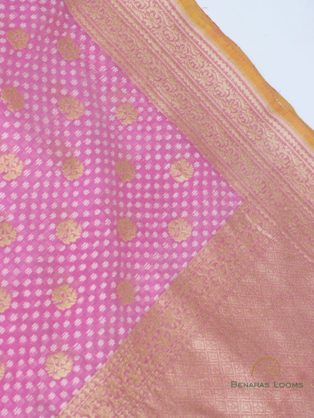 Pink Handloom Cotton Silk Kdhua Buti Banarasi Saree
