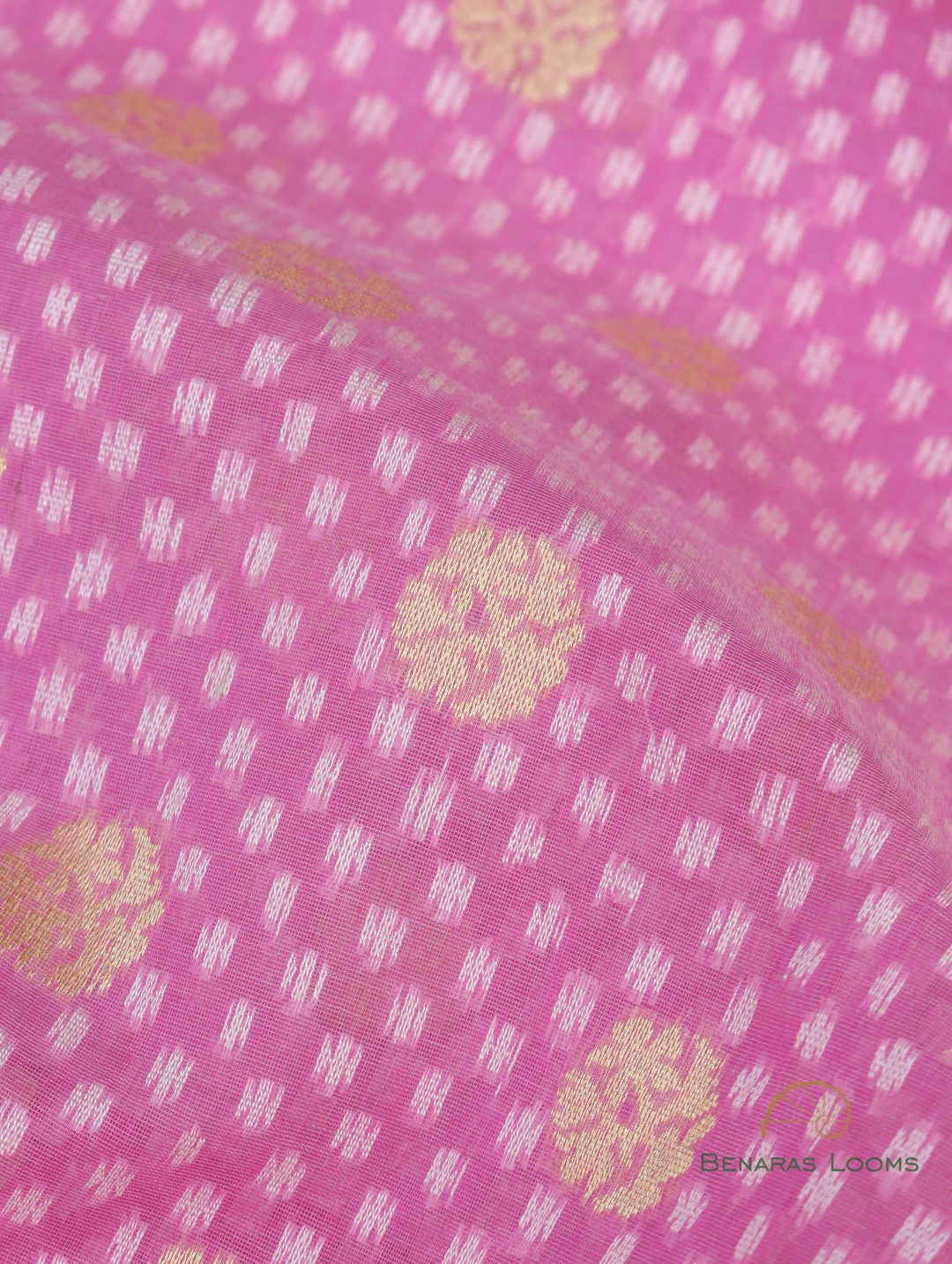 Pink Handloom Cotton Silk Kdhua Buti Banarasi Saree