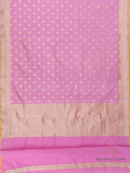 Pink Handloom Cotton Silk Kdhua Buti Banarasi Saree