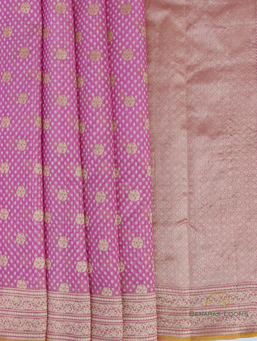 Pink Handloom Cotton Silk Kdhua Buti Banarasi Saree