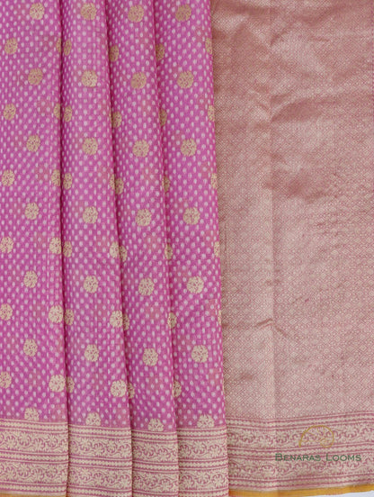 Pink Handloom Cotton Silk Kdhua Buti Banarasi Saree