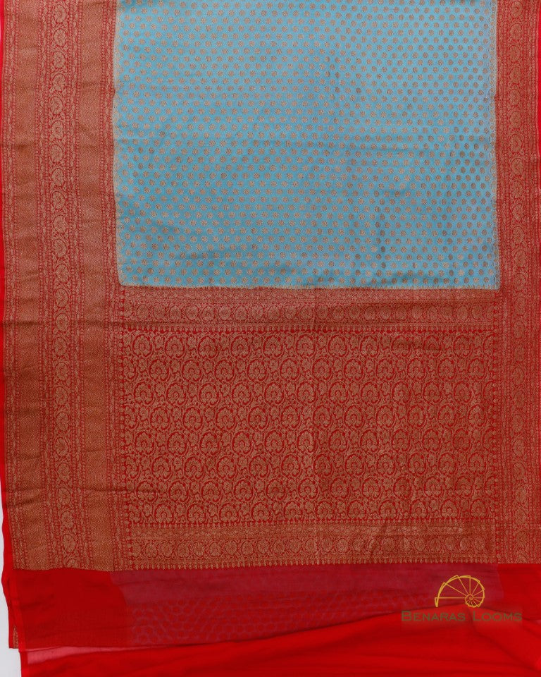 Blue Georgette Banarasi Buti Saree with Antique Zari