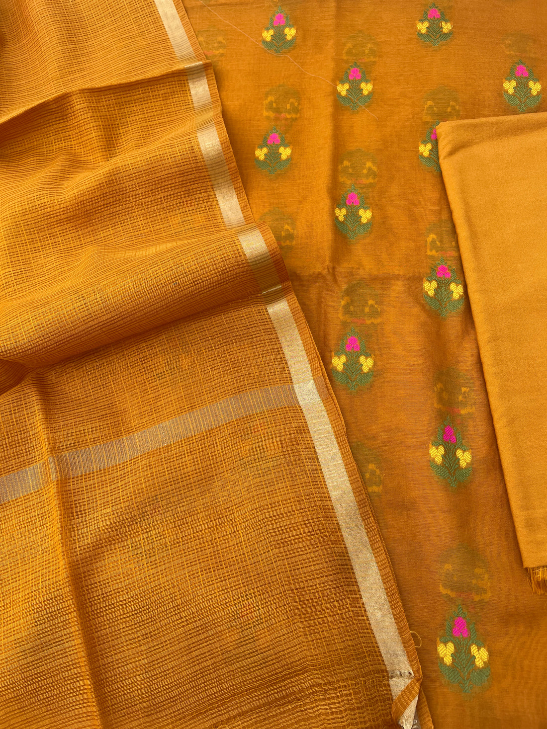Yellow Meenakari Banarasi Cotton Suit Set