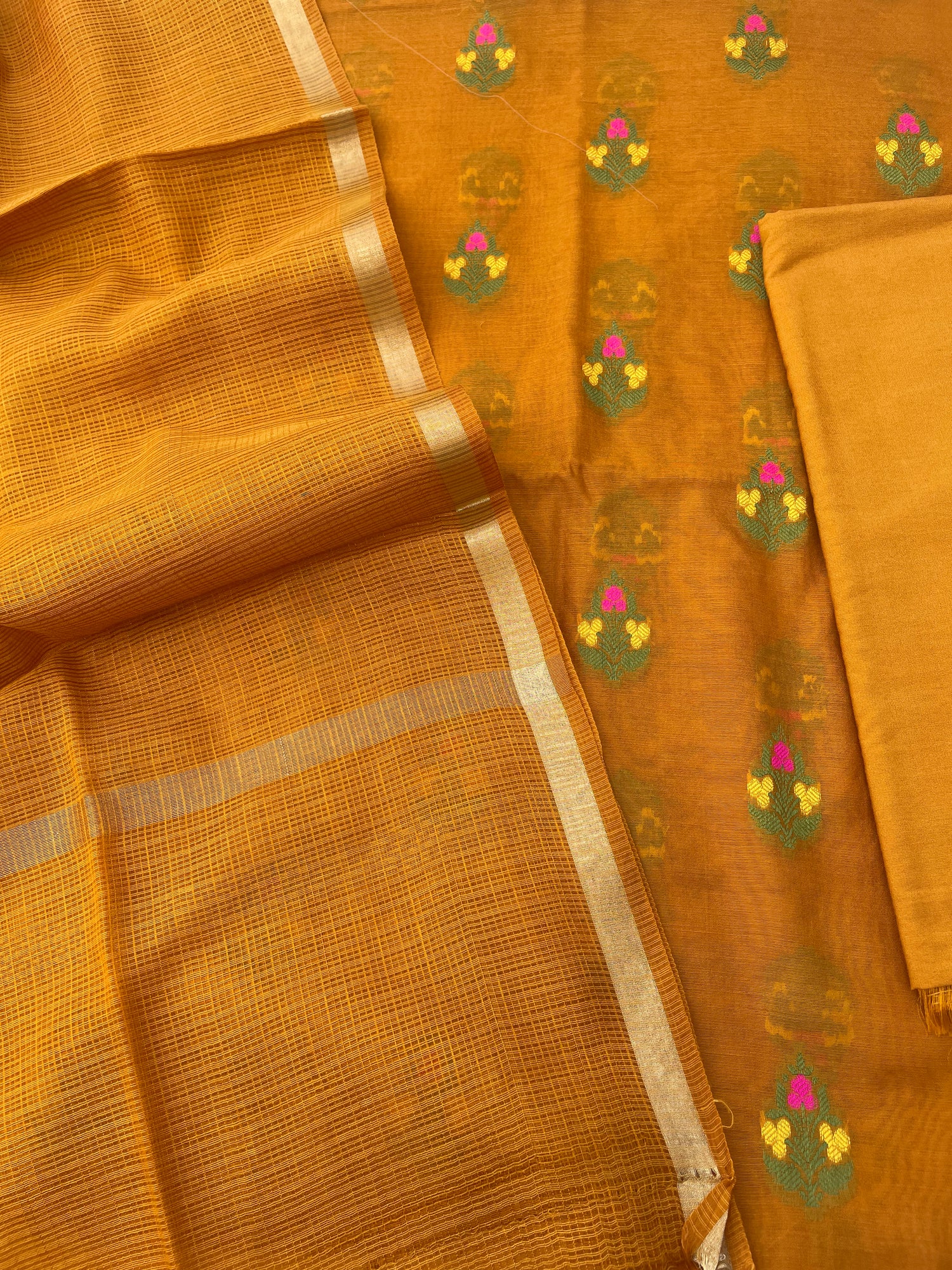 Yellow Meenakari Banarasi Cotton Suit Set