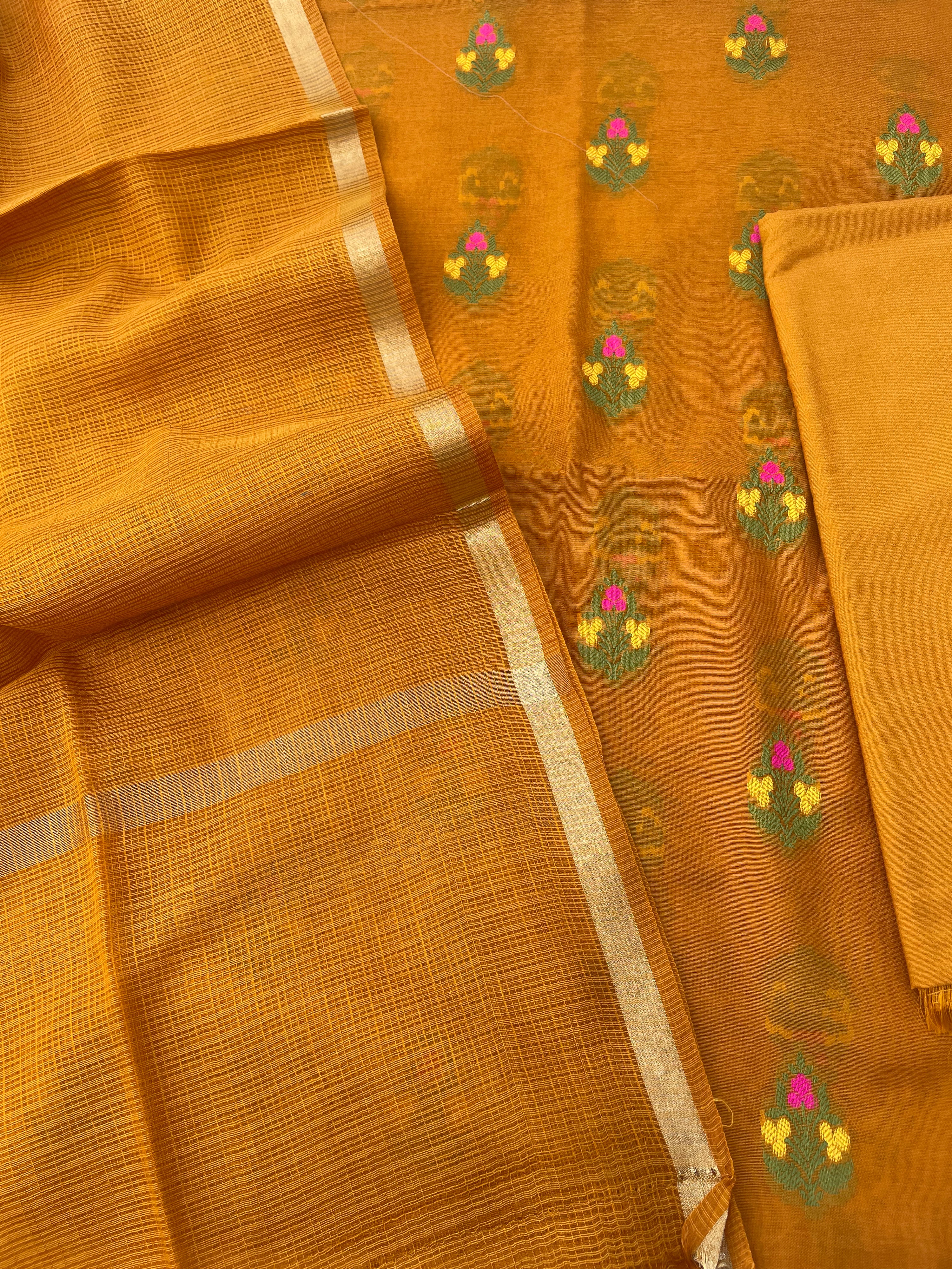 Yellow Meenakari Banarasi Cotton Suit Set