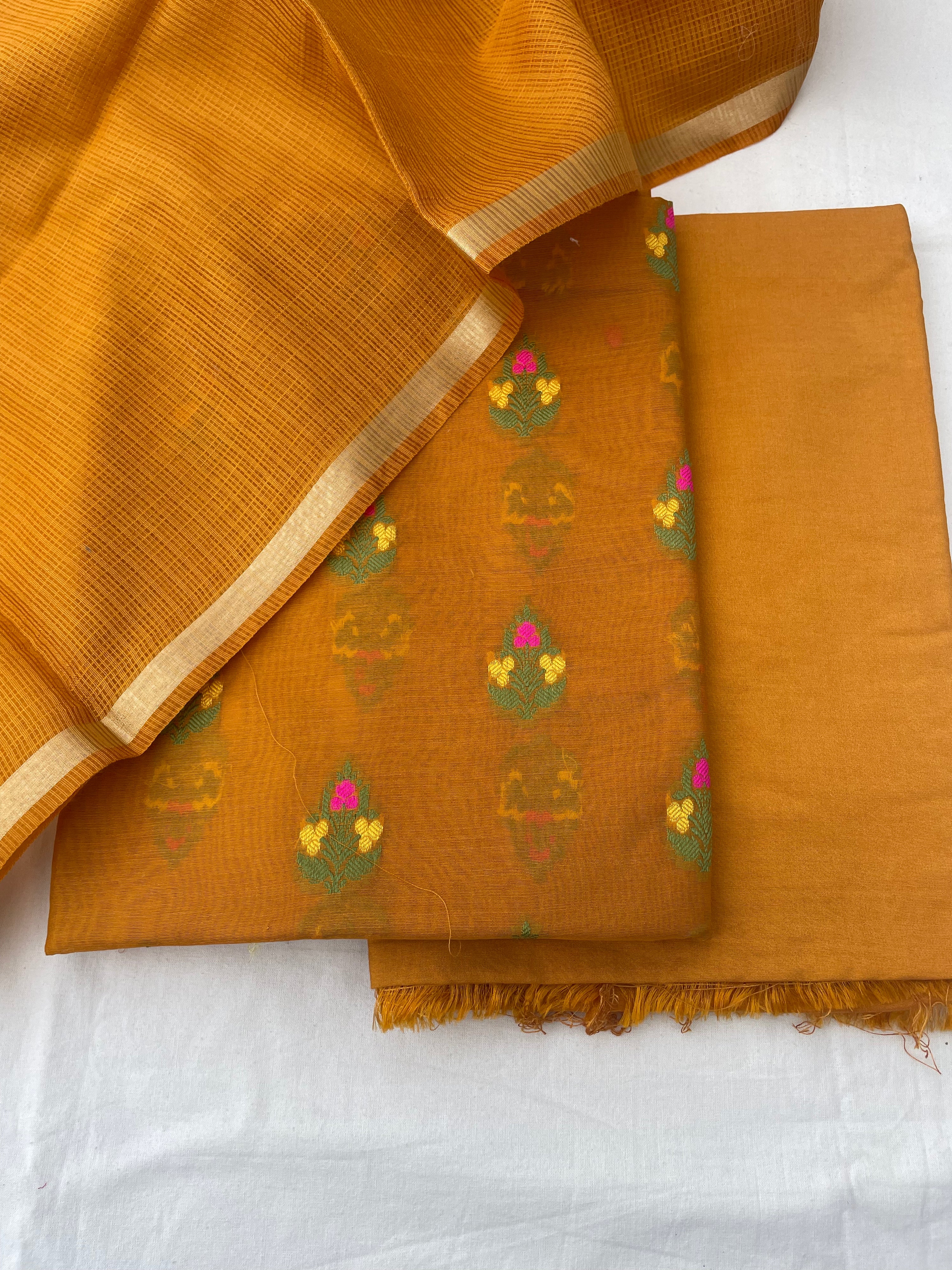 Yellow Meenakari Banarasi Cotton Suit Set
