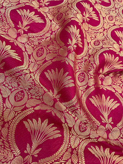 Pink Handwoven Pure Kataan Silk Banarasi Fabric