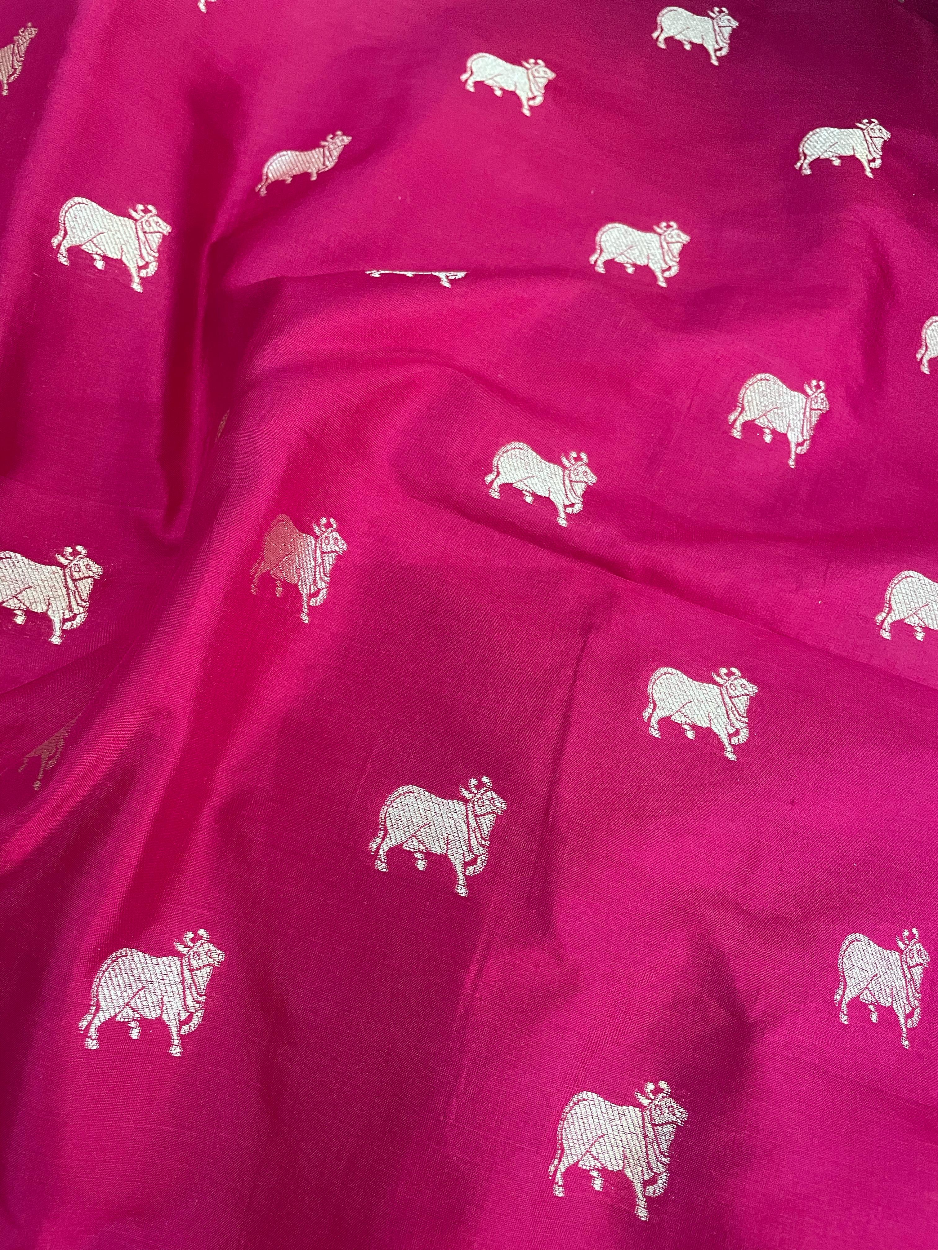 Pink Handwoven Kataan Silk Banarsi Fabric