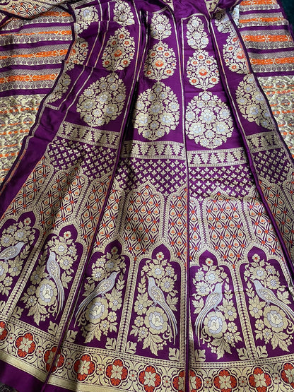 Jaya Purple Handwoven Pure Silk Banarasi Lehenga