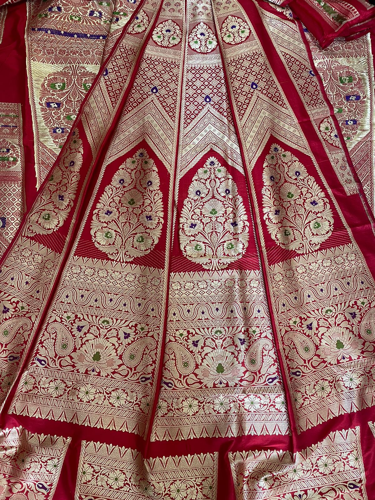 Anupama Red Handwoven Pure Silk Banarasi Lehenga