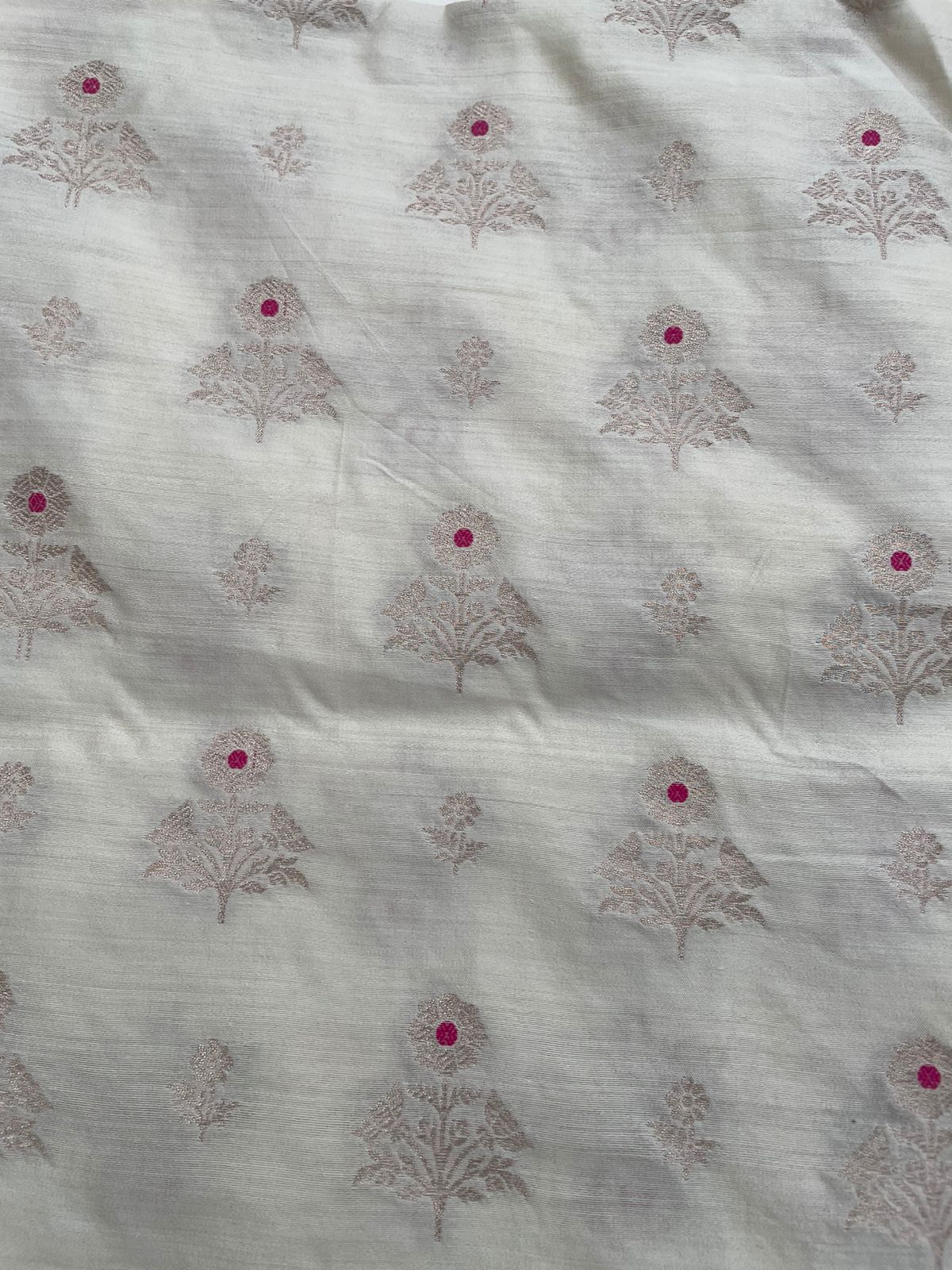 White Pure Chiniya Silk Fabric with Meenakari