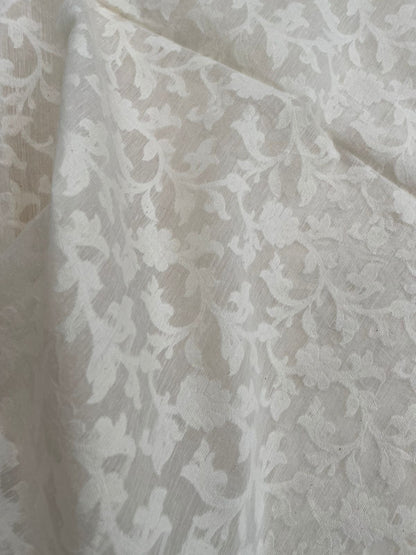 White Jacquard Chanderi Silk Floral Fabric