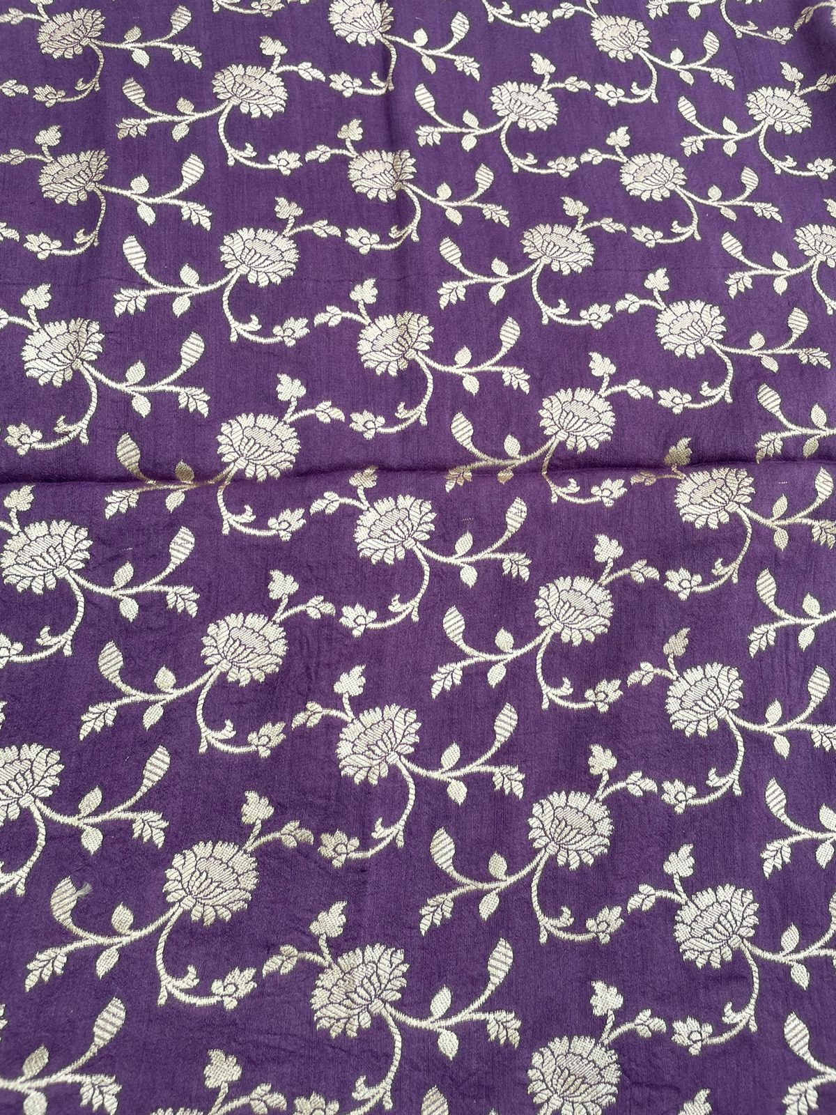 1 m Purple Munga Silk Floral Jaal Fabric