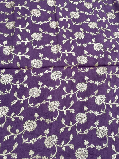 Purple Munga Silk Floral Jaal Fabric
