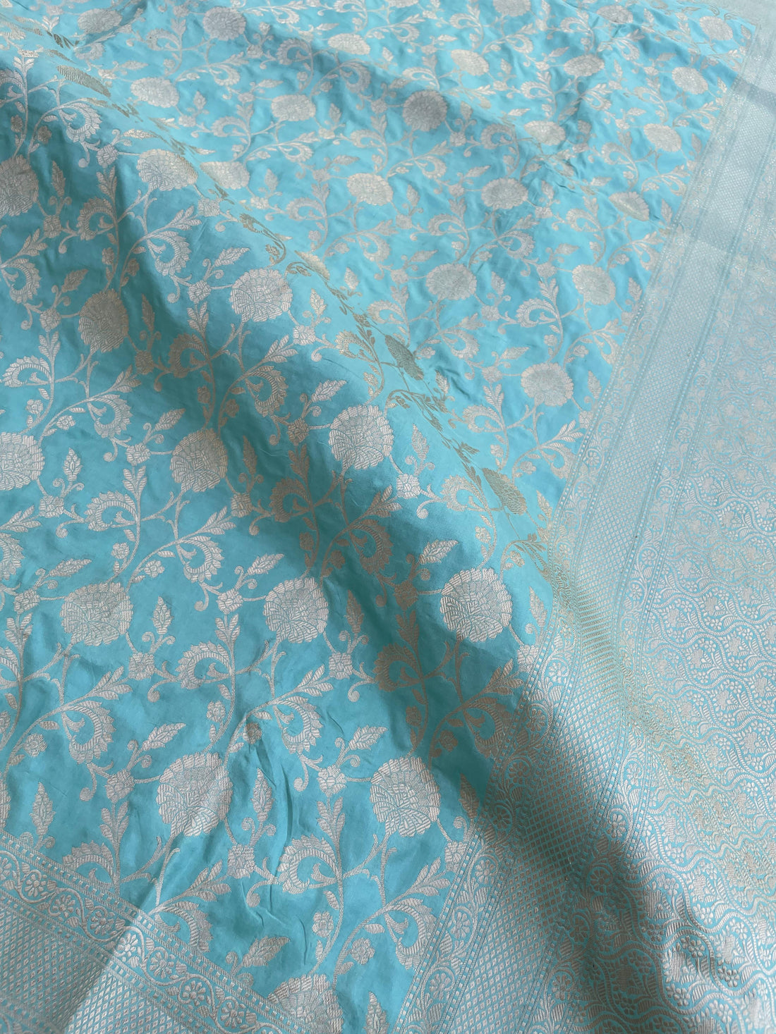 Light Blue Handloom Banarasi Pure Silk Jangla Saree