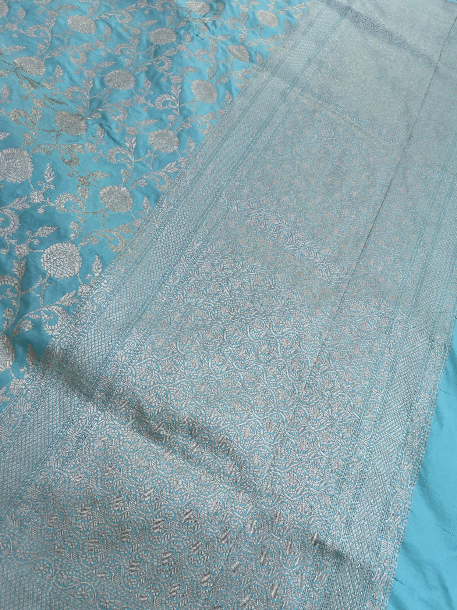 Light Blue Handloom Banarasi Pure Silk Jangla Saree