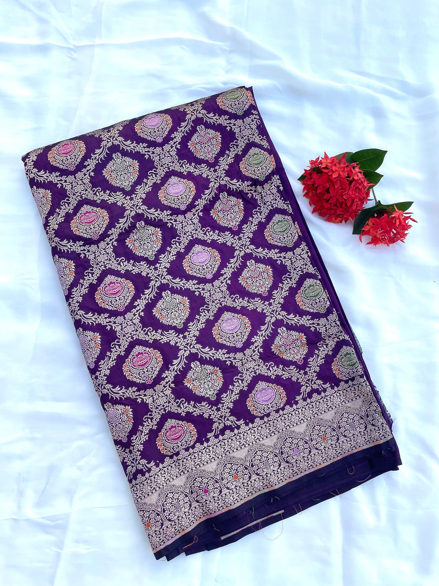 Purple Handloom Banarasi Pure Silk Minakari Jangla Saree