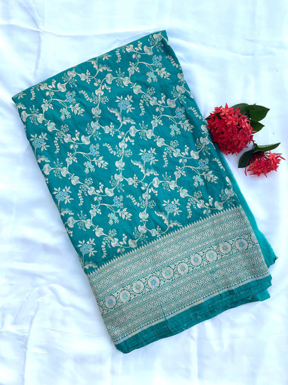 Green Handloom Banarasi Pure Silk Jangla Saree