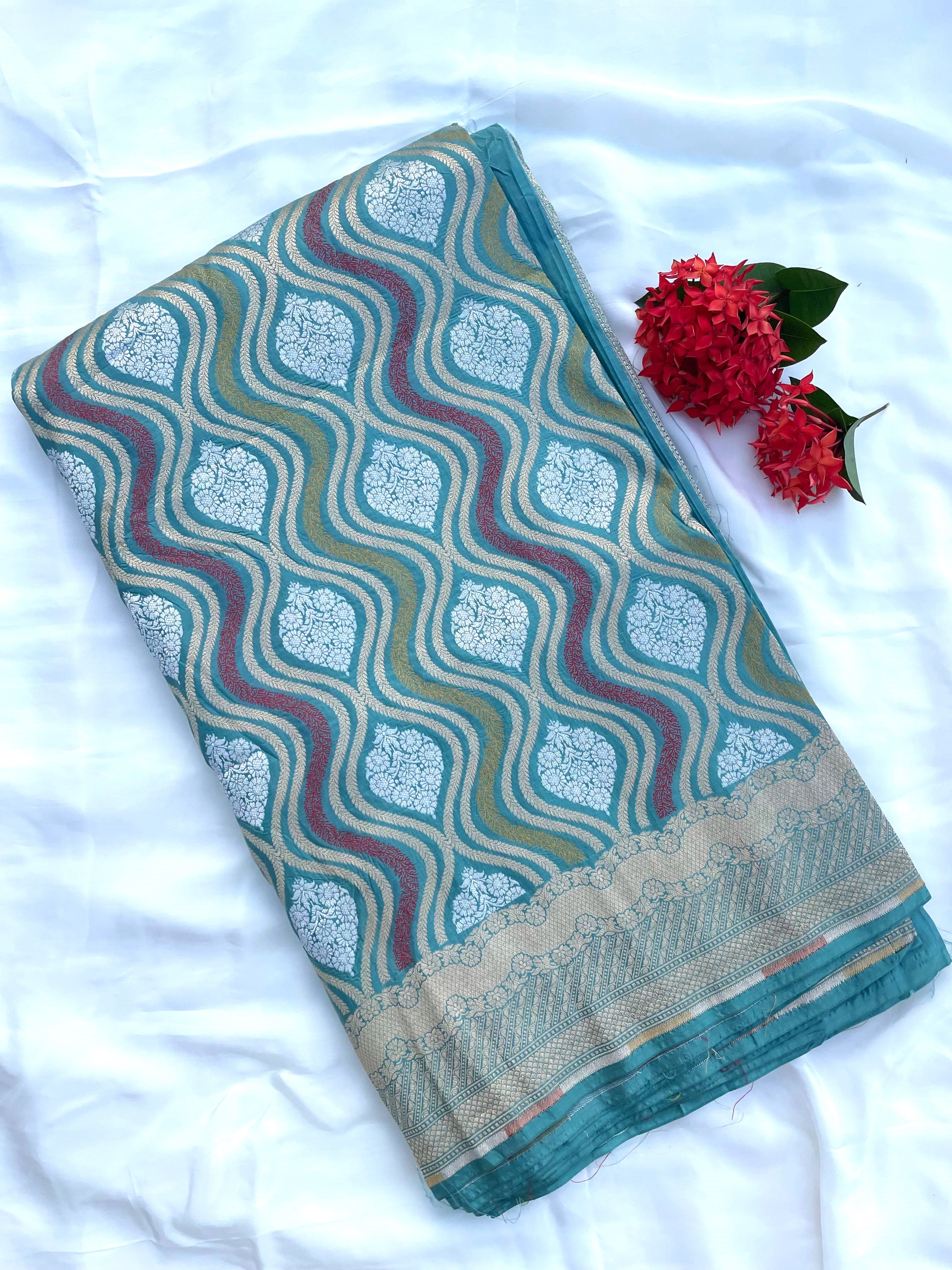 Light Blue Meenakari Handloom Banarasi Pure Silk Jangla Saree