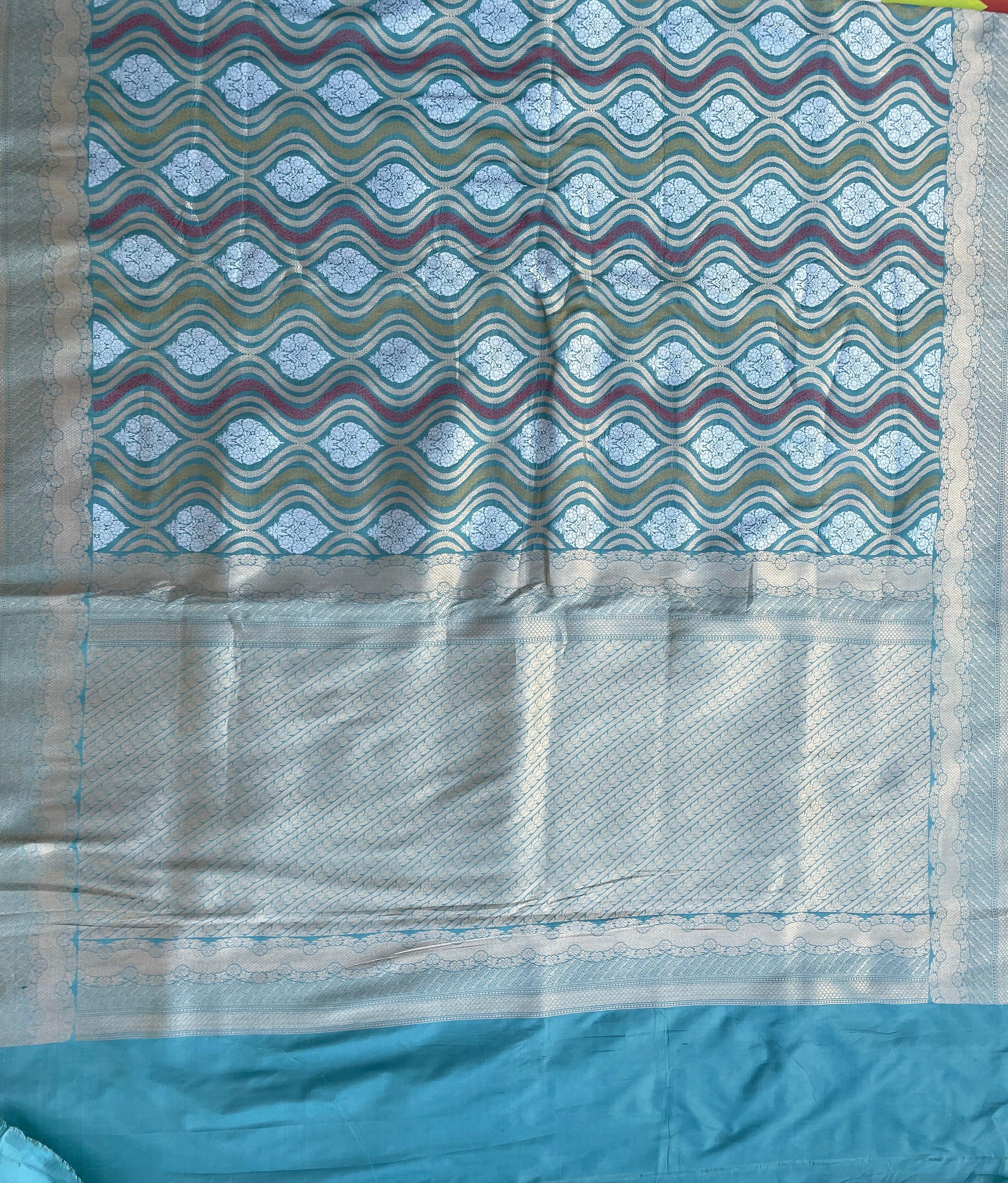 Light Blue Meenakari Handloom Banarasi Pure Silk Jangla Saree
