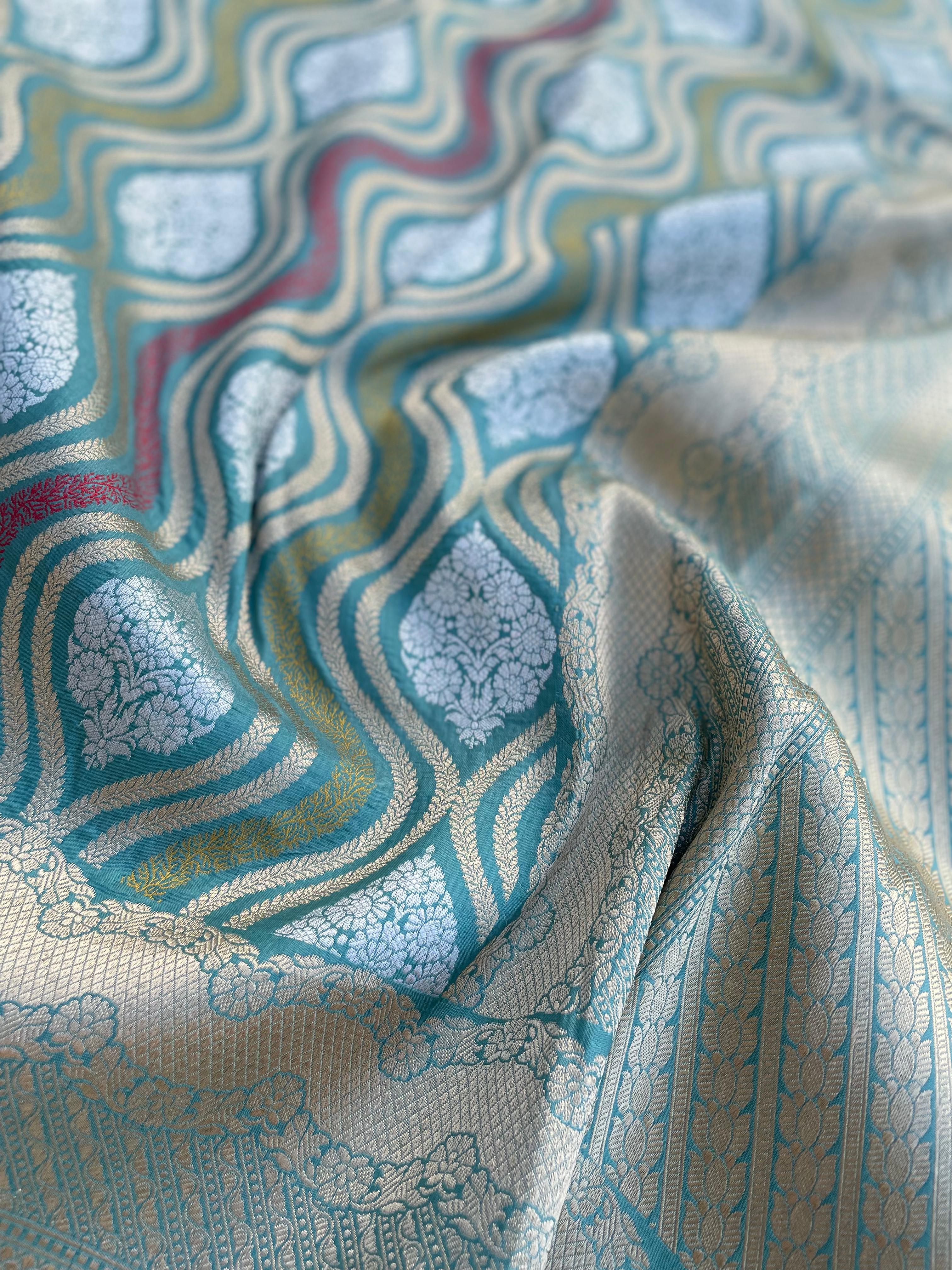 Light Blue Meenakari Handloom Banarasi Pure Silk Jangla Saree