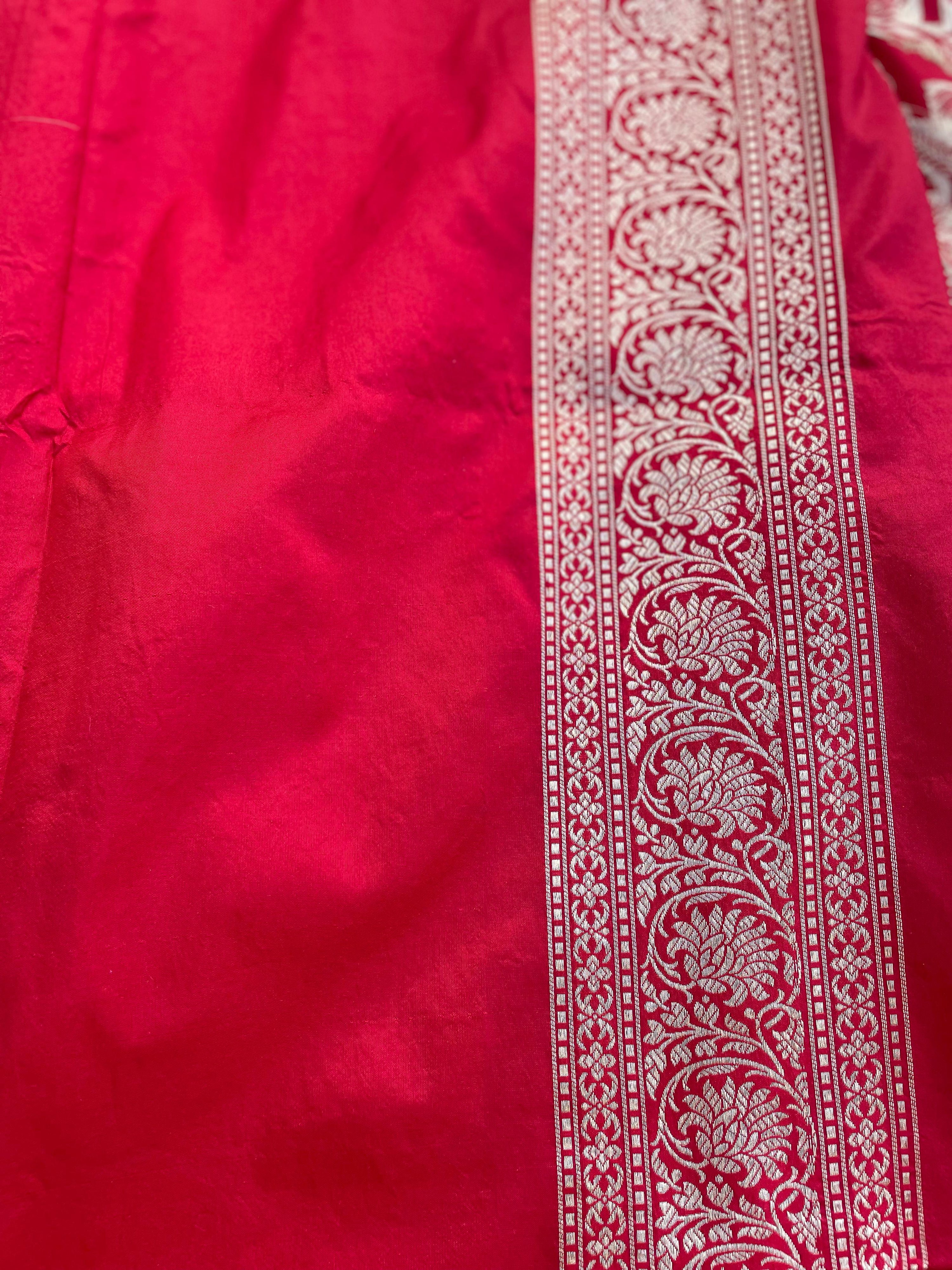 Red Handloom Pure Silk Jangla Saree