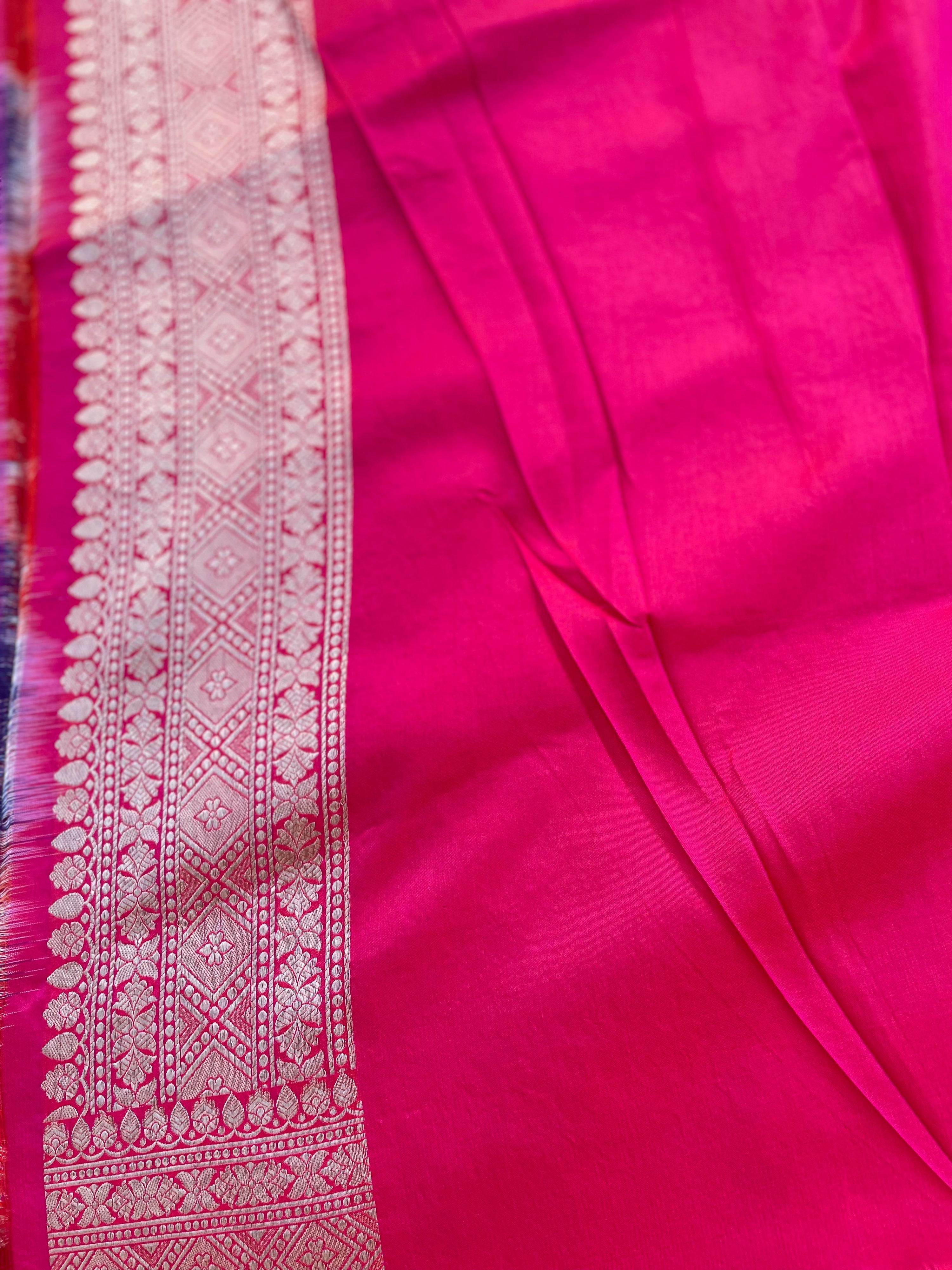 Pink Handloom Banarasi Pure Silk Jangla Saree