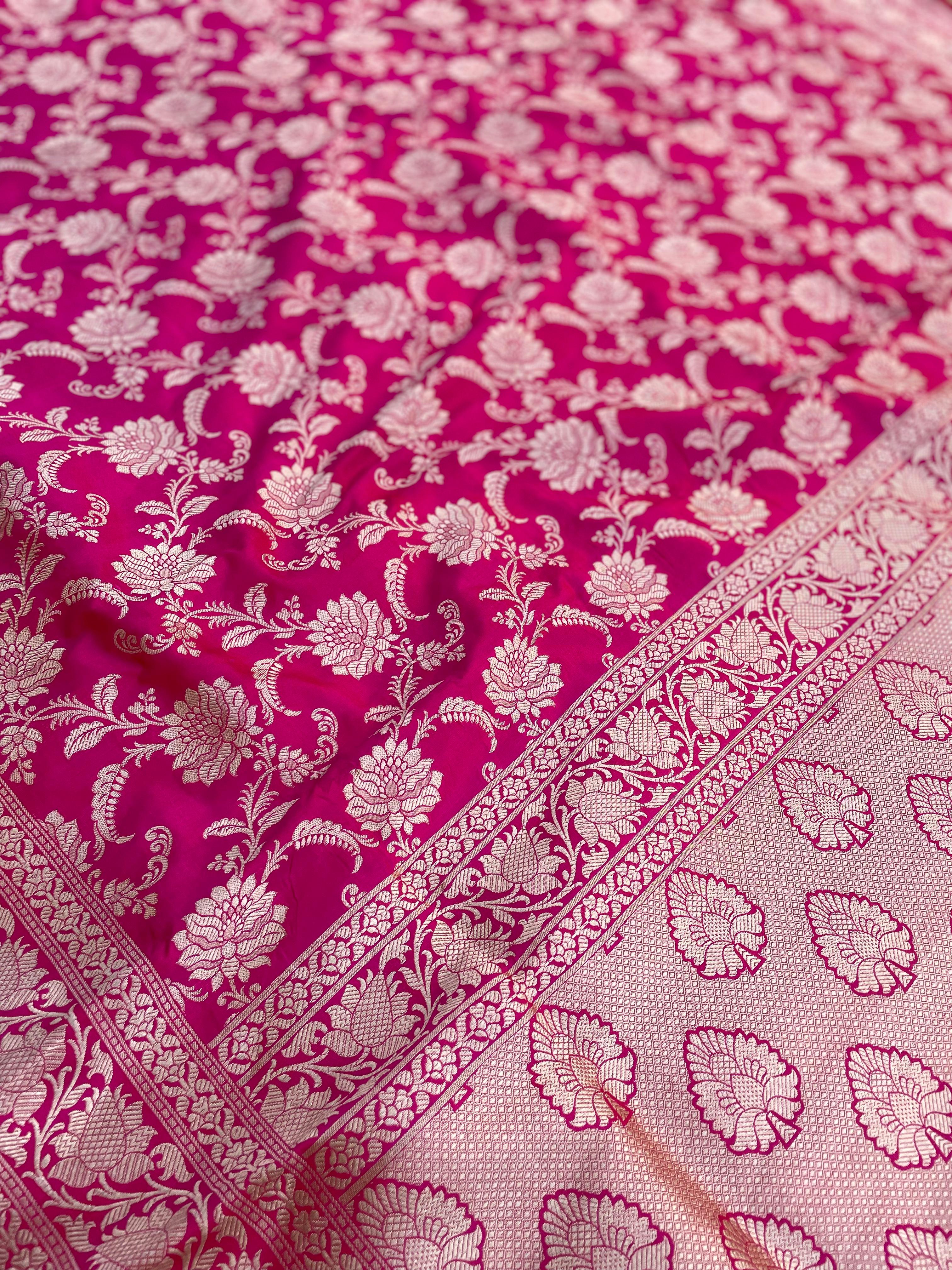 Pink Handloom Banarasi Pure Silk Jangla Saree