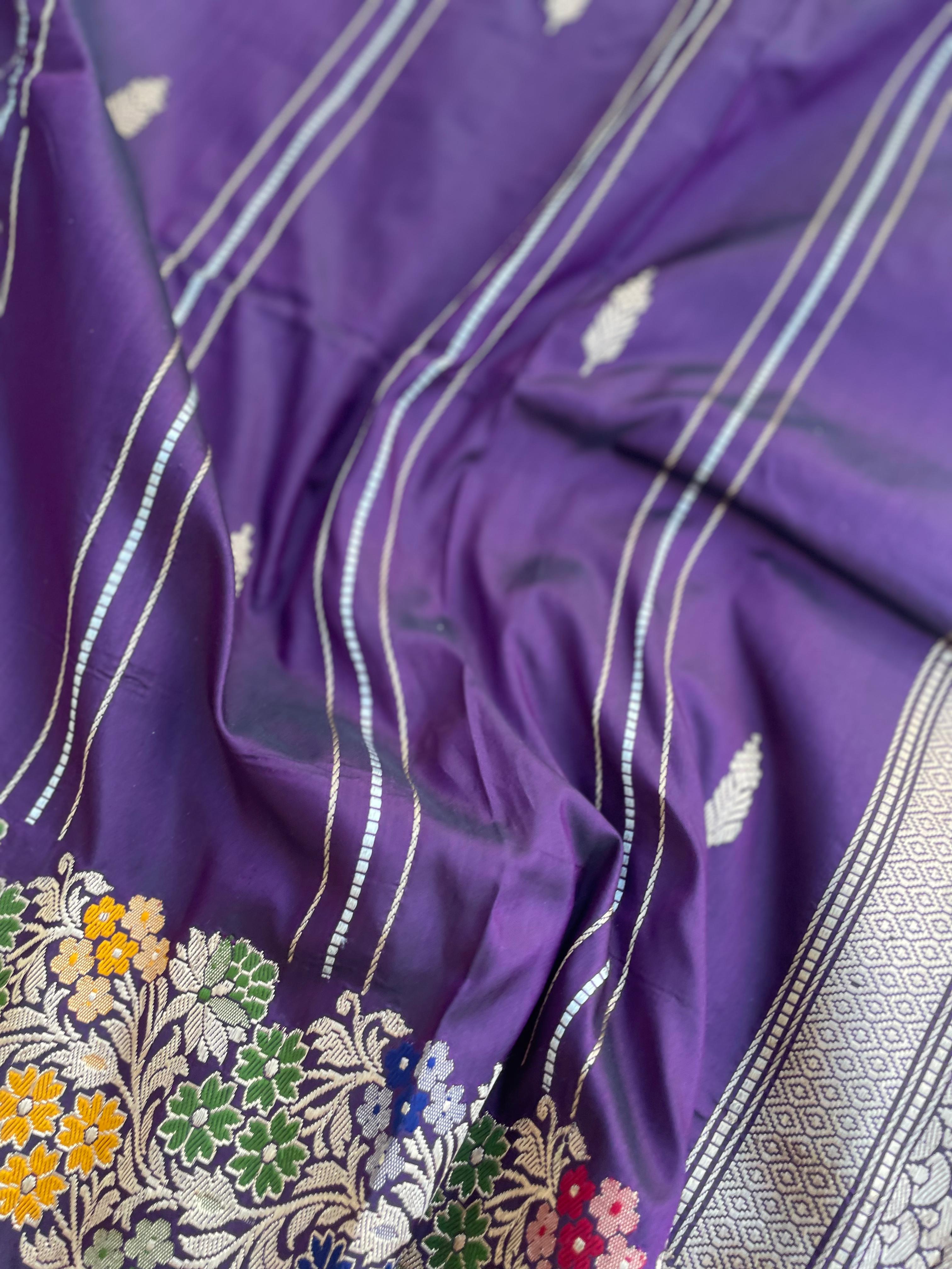 Purple Handloom Banarasi Pure Silk Kadhua Saree