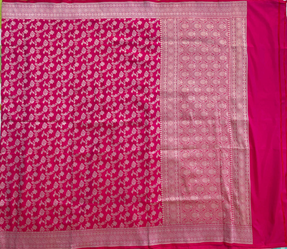 Pink Handloom Banarasi Pure Silk Jangla Saree