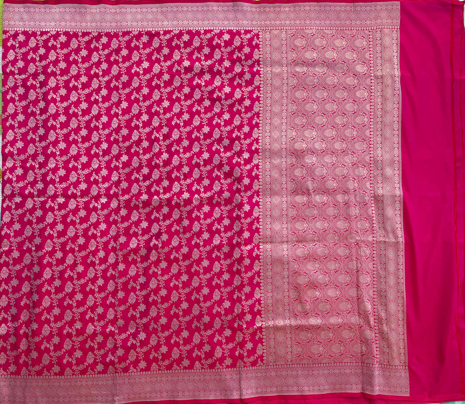 Pink Handloom Banarasi Pure Silk Jangla Saree