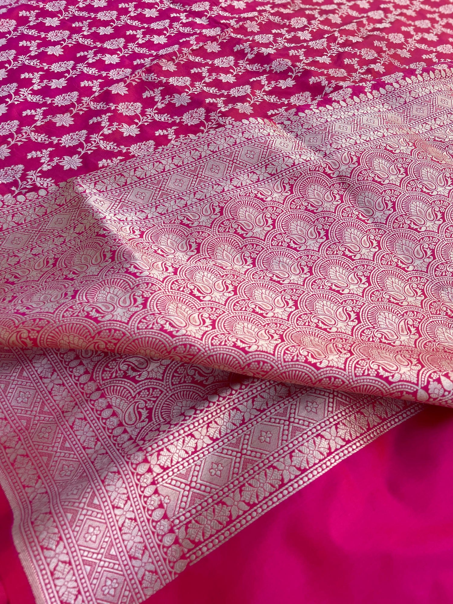 Pink Handloom Banarasi Pure Silk Jangla Saree